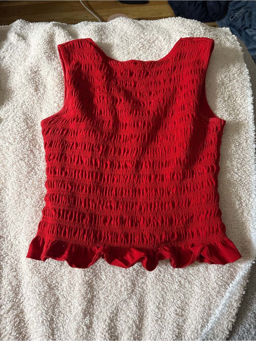 Abercrombie & Fitch Red Smocked Ruffle-Hem Tank